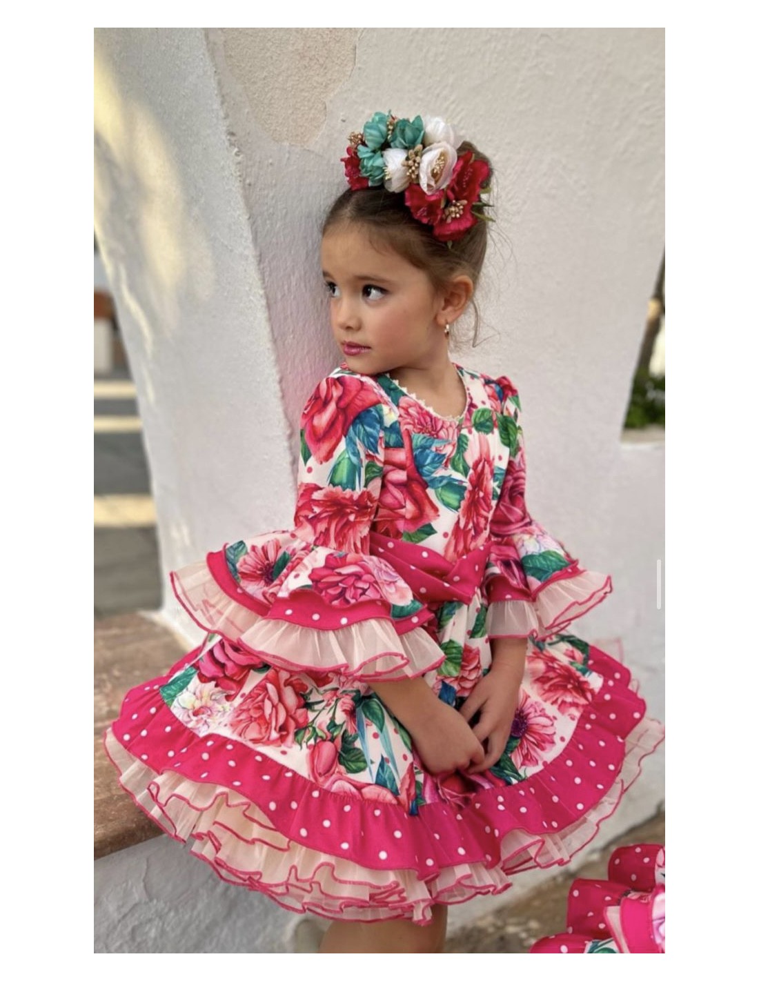 Vestido flamenca, de flores, por encargo. TALLA NIÑOS 2 años