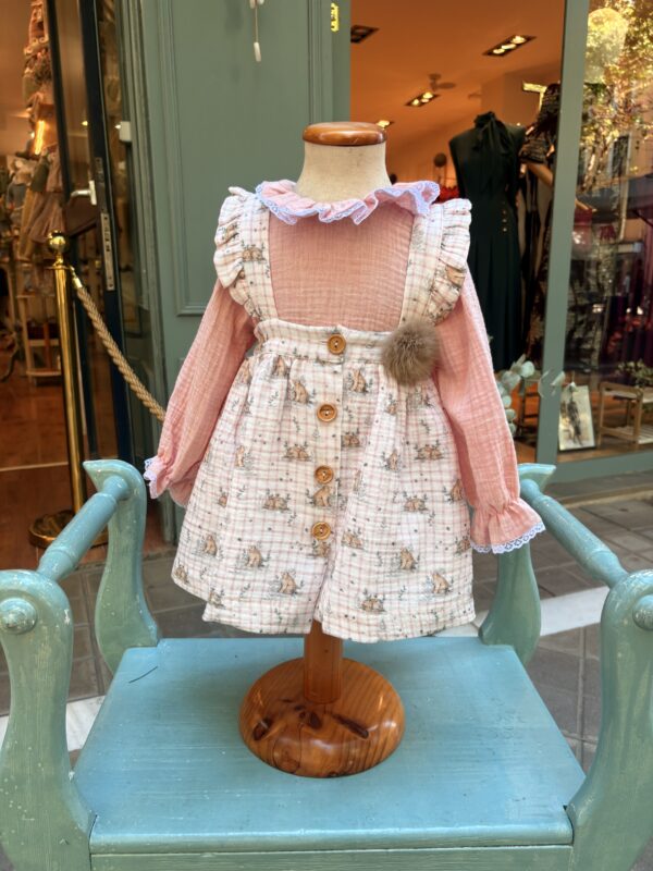 Vestido pichi de dos piezas familia ositos rosa empolvado
